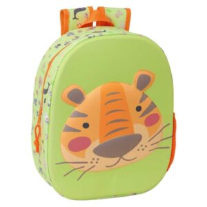 safta tiger mochila 3d de 8.64l portabotellas tarjeta de identificacion personal hombreras acolchadas 27x33x10cm color verde claro