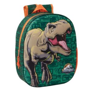 safta jurassic world mochila 3d de 8.64l portabotellas tarjeta de identificacion personal hombreras acolchadas 27x33x10cm color verde oscuro