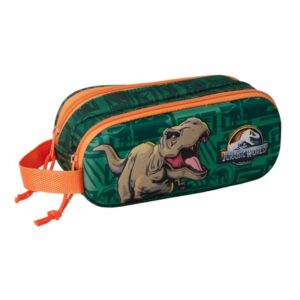 safta jurassic world estuche portatodo 3d de 1l 2 compartimentos cierre de cremallera asa de mano 21x8x6cm color verde oscuro