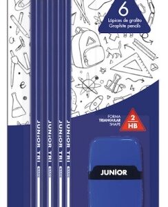 alpino junior tri blister de 6 lapices de grafito hb triangulares + sacapunta con goma de borrar espacio para el nombre