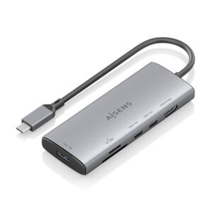 aisens usb c dock 6 en 1 usb c a 1xhdmi 1xusb a 10g 2xusb c 10g 1xsd 1xmicrosd 20cm color gris
