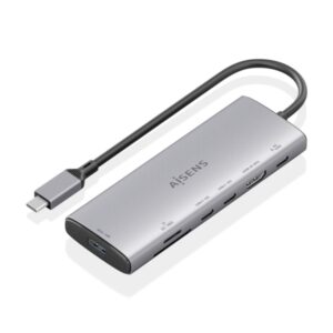 aisens usb c dock 7 en 1 usb c a 1xhdmi 1xusb a 10g 2xusb c 10g 1xsd 1xmicrosd 1xusb c pd 100w 20cm color gris