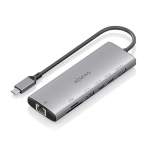 aisens usb c dock 7 en 1 usb c a 1xhdmi 1xrj45 1xusb a 10g 2xusb c 10g 1xsd 1xmicrosd 20cm color gris