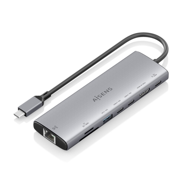 aisens usb c dock 8 en 1 usb c a 1xhdmi 1xrj45 1xusb a 10g 2xusb c 10g 1xusb c pd 100w 1xsd 1xmicrosd 20cm color gris