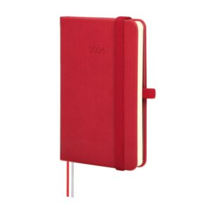 finocam minimal textura agenda anual 2026 tapa dura cierre con goma elastica formato m2 86x17x132mm semana vista horizontal color rojo