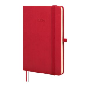 finocam minimal textura agenda en catalan anual 2026 tapa dura cierre con goma elastica formato m4 124x16x174mm semana vista horizontal color rojo