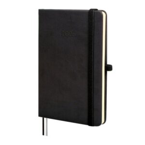 finocam minimal textura agenda en catalan anual 2026 tapa dura cierre con goma elastica formato m4 124x16x174mm semana vista horizontal color negro