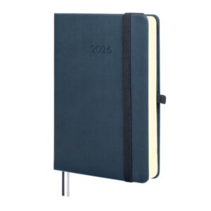 finocam minimal textura agenda anual 2026 tapa dura cierre con goma elastica formato m4 124x27x174mm 1 dia por pagina color azul