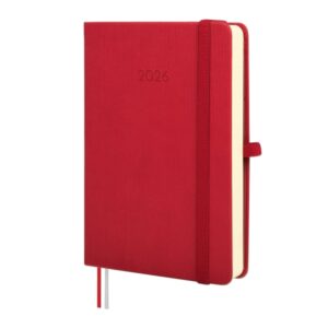 finocam minimal textura agenda anual 2026 tapa dura cierre con goma elastica formato m4 124x27x174mm 1 dia por pagina color rojo