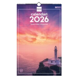 finocam calendario de pared en catalan anual 2026 imagenes variadas con espiral espacio para escribir tematica de atardeceres magicos