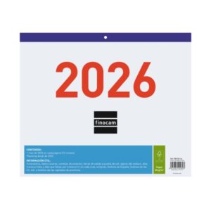 finocam calendario faldilla anual 2026 formato f43 300x3x247mm espacio para escribir color blanco y azul