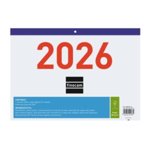 finocam calendario faldilla en catalan anual 2026 formato f93 300x3x210mm numeros grandes color blanco y azul