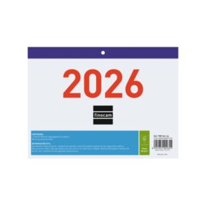 finocam calendario faldilla anual 2026 formato f92 210x3x150mm numeros grandes color blanco y azul