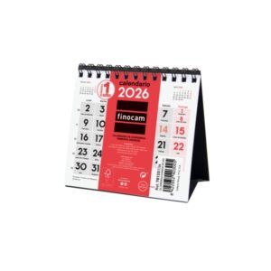 finocam calendario de sobremesa anual 2026 110x40x140mm numeros grandes color blanco y rojo