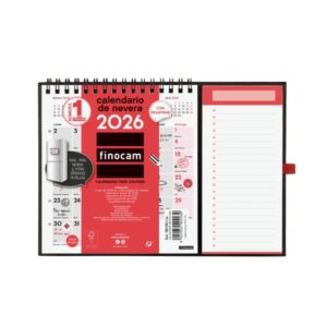 finocam calendario imantado anual 2026 224x12x160mm espacio para escribir color blanco y rojo