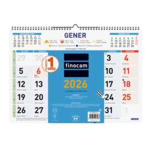 finocam calendario de pared en catalan anual 2026 espacio para escribir formato l 430x10x310mm numeros grandes color azul y blanco