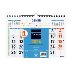 finocam calendario de pared en catalan anual 2026 formato m 300x10x220mm numeros grandes color azul y blanco
