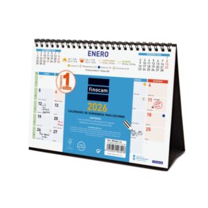 finocam calendario de sobremesa anual 2026 formato s 210x70x155mm espacio para escribir color azul y blanco