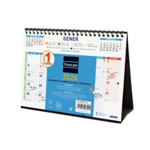 finocam calendario de sobremesa en catalan anual 2026 formato s 210x70x155mm espacio para escribir color azul y blanco