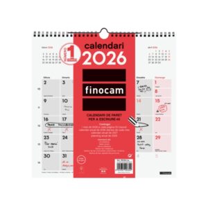 finocam calendario de pared en catalan anual 2026 300x5x310mm espacio para escribir color blanco y rojo