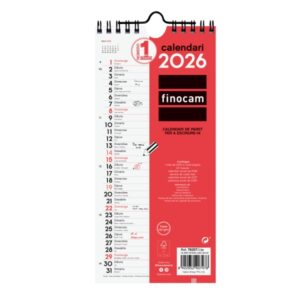 finocam calendario de pared en catalan anual 2026 110x5x240mm espacio para escribir color blanco y rojo