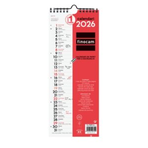 finocam calendario de pared en catalan anual 2026 formato largo m 130x5x335mm espacio para escribir color blanco y rojo