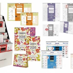 finocam expositor de pie con 163 calendarios neutros y trendy surtidos en catalan anual 2026 estructura de carton color surtidos