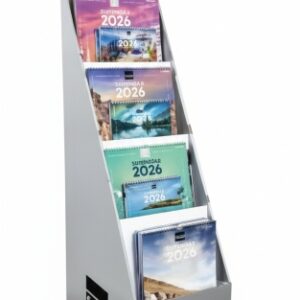 finocam expositor de pie con 64 calendarios de imagenes surtidos anual 2026 estructura de carton color surtidos