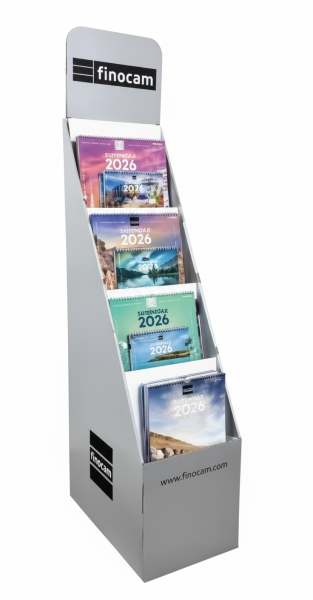 finocam expositor de pie con 64 calendarios de imagenes surtidos anual 2026 estructura de carton color surtidos