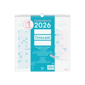 finocam chic calendario de pared anual 2026 300x5x310mm espacio para escribir color turquesa