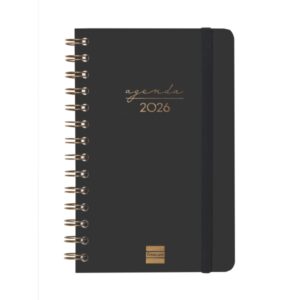 finocam alma agenda en catalan anual 2026 con espiral formato e5 131x19x190mm semana vista horizontal color negro