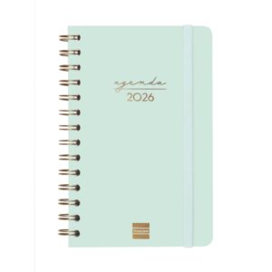 finocam alma agenda en catalan anual 2026 con espiral formato e5 131x19x190mm semana vista horizontal color menta