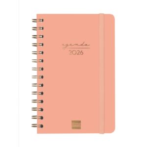 finocam alma agenda en catalan anual 2026 con espiral formato e5 131x19x190mm semana vista horizontal color coral