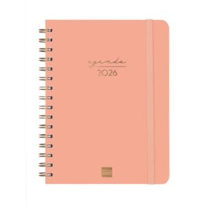finocam alma agenda anual 2026 con espiral formato e10 172x19x220mm semana vista horizontal color coral