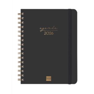 finocam alma agenda en catalan anual 2026 con espiral formato e10 172x19x220mm semana vista horizontal color negro