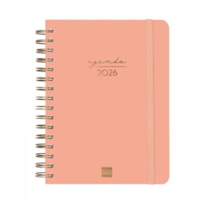finocam alma agenda en catalan anual 2026 con espiral formato e10 172x19x220mm semana vista horizontal color coral