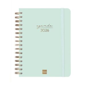 finocam alma agenda anual 2026 con espiral formato e10 180x30x220mm 1 dia por pagina color menta