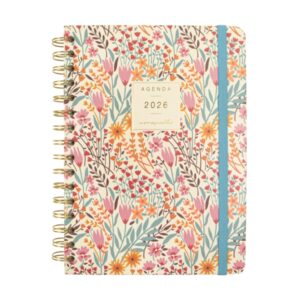 finocam moniquilla agenda de espiral en catalan anual 2026 planificador cierre de goma formato e10 155x212mm semana vista horizontal tematica de flores