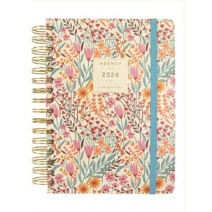finocam moniquilla agenda de espiral en catalan anual 2026 planificador cierre de goma formato e10 155x212mm 1 dia por pagina tematica de flores