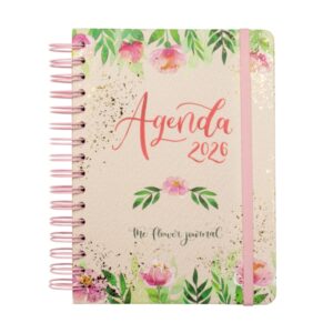 finocam flower journal agenda de espiral en catalan anual 2026 tapa dura cierre de goma formato e10 155x212mm 1 dia por pagina color rosa