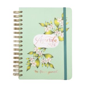 finocam flower journal agenda de espiral en catalan anual 2026 tapa dura cierre de goma formato e10 155x212mm 1 dia por pagina color verde