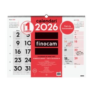 finocam calendario de pared en catalan anual 2026 espacio para escribir formato xl 540x5x430mm numeros grandes color blanco y rojo