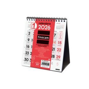 finocam calendario de sobremesa anual 2026 140x70x155mm numeros grandes color blanco y rojo
