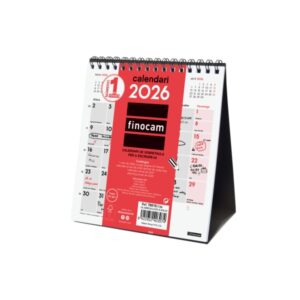 finocam calendario de sobremesa en catalan anual 2026 140x70x155mm espacio para escribir color blanco y rojo