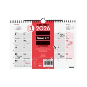 finocam calendario de pared en catalan anual 2026 210x5x160mm espacio para escribir color blanco y rojo