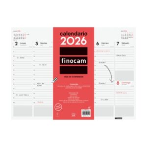 finocam vade protector de escritorio anual 2026 encolado 420x7x310mm semana vista en vertical color blanco y rojo