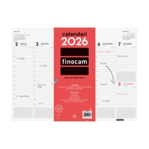 finocam vade protector de escritorio en catalan anual 2026 encolado 420x7x310mm semana vista en vertical color blanco y rojo