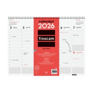 finocam vade calendario de sobremesa en catalan anual 2026 con espiral 420x8x320mm semana vista en vertical color blanco y rojo