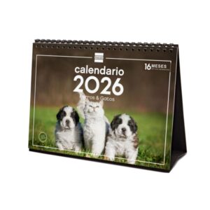 finocam calendario de sobremesa anual 2026 imagenes variadas espacio para escribir tematica de perros y gatos