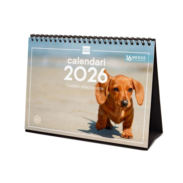 finocam calendario de sobremesa en catalan anual 2026 imagenes variadas espacio para escribir tematica de cachorros